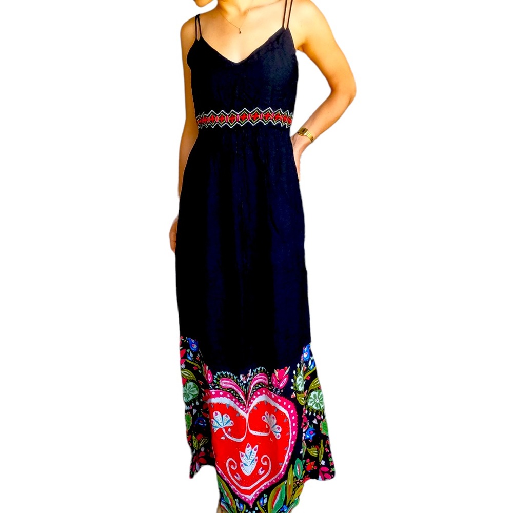 Desigual Black floral heart maxi dress size 38/small